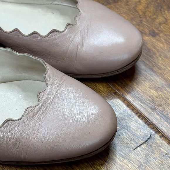 Chloe Shoes Womens Sz 6 Pink Beige Leather Lauren Ballet Flats Scalloped Slip On Chloe Shoes Womens Sz 6 Pink Beige Leather Lauren Ballet Flats Scalloped Slip On